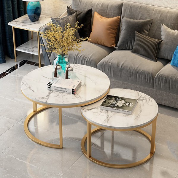 Bàn Sofa Đôi Mặt Đá Marble Trắng ZF412